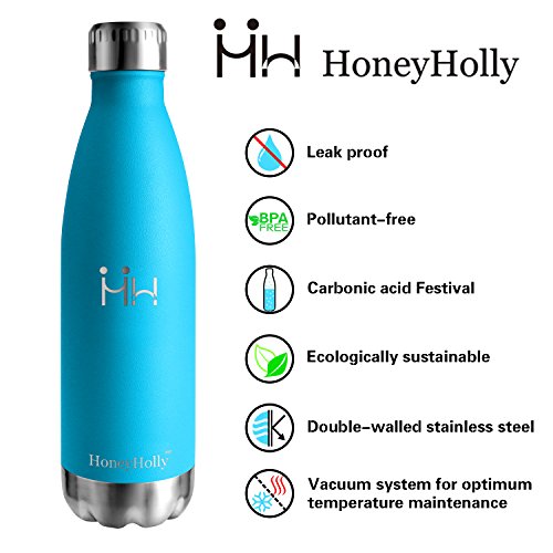 HoneyHolly Botella de Agua Acero Inoxidable 350/500/650/750ml, Aislamiento de Vacío de Doble Pared, Botellas de Frío/Caliente, sin bpa Botella Reutilizable para niños Sport Gimnasio Trekking Bicicleta
