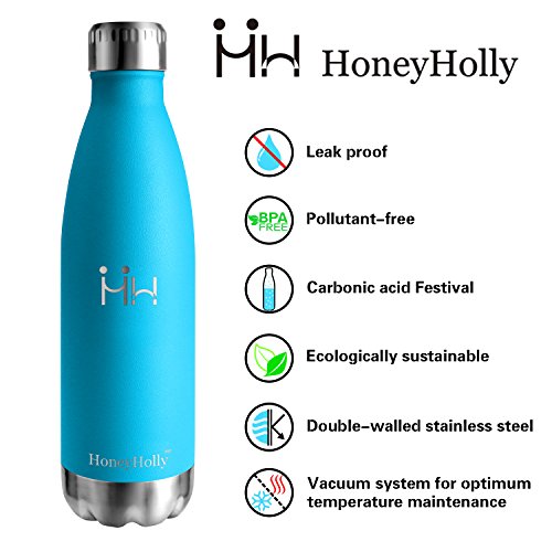 HoneyHolly Botella de Agua Acero Inoxidable 350/500/650/750ml, Aislamiento de Vacío de Doble Pared, Botellas de Frío/Caliente, sin bpa Botella Reutilizable para niños Sport Gimnasio Trekking Bicicleta