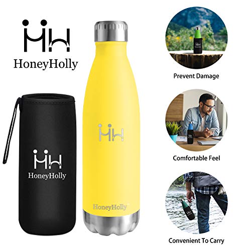 HoneyHolly Botella de Agua Acero Inoxidable 350/500/650/750ml, Aislamiento de Vacío de Doble Pared, Botellas de Frío/Caliente, sin bpa Botella Reutilizable para niños Sport Gimnasio Trekking Bicicleta