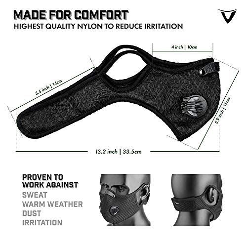 HONYAO M contra el Polvo con 4 Filtros de Carbón Activado Adicionales, Prevenir alergia, M Lavable para Motocicletas de Conducción Entrenamiento, Funcionamiento, el Ciclismo - Negro