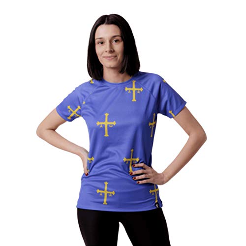 HOOPOE Camiseta Asturias Mujer, Manga Corta, Running, Gimnasio #PatriaQuerida Talla M
