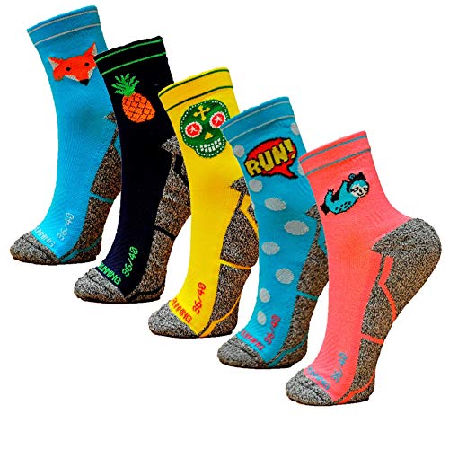 HOOPOE Pack Calcetines Running Mix, 5 Pares, Hombres, Mujer, Divertidos, Foxblue, Skully, Comic, Pineapple, Lazy, Talla 41-45