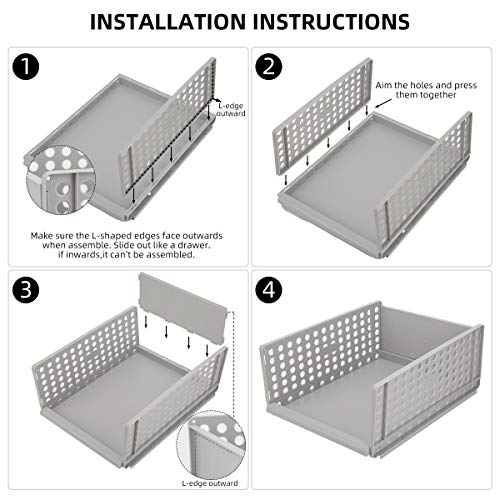 Hossejoy - Juego de 4 organizadores apilables de almacenamiento de armario de plástico, desmontables, cajones, cestas separadoras para ropa, vestidor, dormitorio, color gris