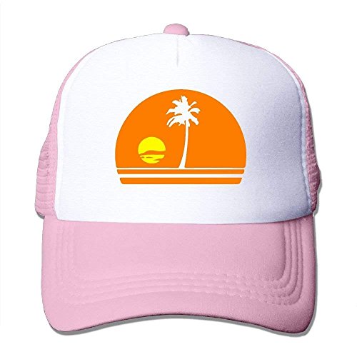 Hoswee Unisexo Gorras de béisbol/Sombrero, Two Tone Trucker Cap - Palm Tree&Sunset - Adjustable Mesh Hat
