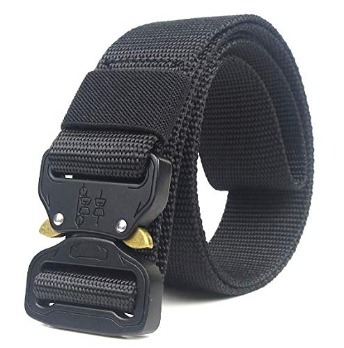 HOTSO Nylon Cinturón Táctico, Pretina Militar al Aire Libre 130cm Longitud Lona Transpirable Ceñidor para Hombre y Mujer Cintura con Hebillas de Metal (Negro)