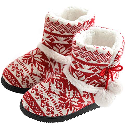 HOUMENGO Zapatillas de Estar por Casa Mujer Bota Pantuflas Cerradas Invierno Botas Cortas Caseras De Felpa Suave Y CáLida De Dibujos Animados Zapatos De AlgodóN