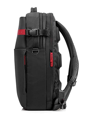 HP OMEN - Mochila para portátiles gaming de hasta 17.3" (bolsillos internos, malla ajustable, espalda acolchada), color negro y rojo