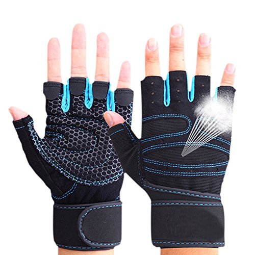 Hrph Guantes Deportivos Gimnasio Guantes Medio Dedo Respirable del Levantamiento de Pesas con Mancuernas Fitness Gimnasio Hombres Mujeres Tamaño de los Guantes M/L/XL