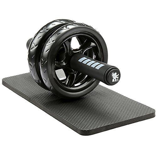 H&S Ab Abdominal Exercise Roller With Extra Thick Knee Pad Mat - Body Fitness Strength Training Machine AB Wheel Gym Tool