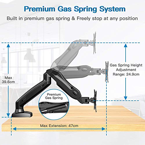 HUANUO Brazo Singular de Monitor Pantallas LCD LED de 13-27 ’’, Brazo de Resorte de Gas Giratorio de 360°, 2 Métodos de Montaje Opcionales, Soporte VESA 75-100 mm y Peso 2-6.5 kg