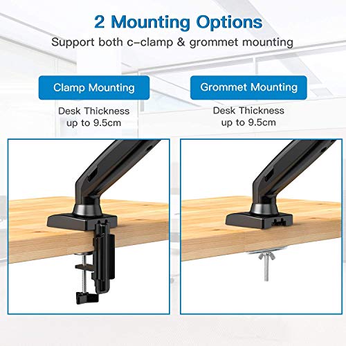 HUANUO Brazo Singular de Monitor Pantallas LCD LED de 13-27 ’’, Brazo de Resorte de Gas Giratorio de 360°, 2 Métodos de Montaje Opcionales, Soporte VESA 75-100 mm y Peso 2-6.5 kg