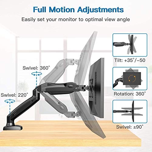 HUANUO Brazo Singular de Monitor Pantallas LCD LED de 13-27 ’’, Brazo de Resorte de Gas Giratorio de 360°, 2 Métodos de Montaje Opcionales, Soporte VESA 75-100 mm y Peso 2-6.5 kg