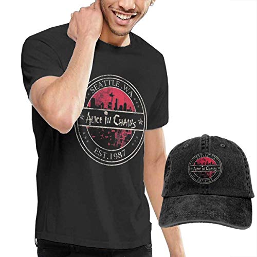 huatongxin Alice in Chains Art Fashion Camiseta + Sombrero de Vaquero para Hombre Negro