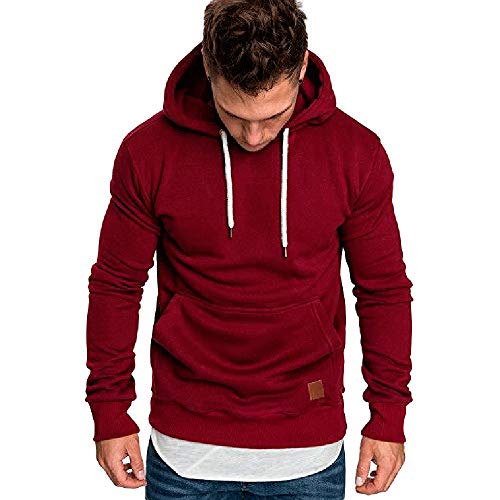 HULKY Sudaderas con Capucha Hombre, Hoodie Navidad Ropa Deportivo Hombres Tops Chandal Pullover Canguro Casual Sweatshirt Rebajas (Rojo A,L)