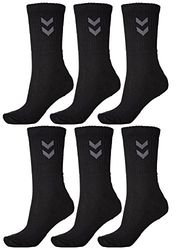 Hummel 6 pares de calcetines básicos para ocio y deportes, diferentes tamaños (41 – 45 (Size 12), negro (2001))