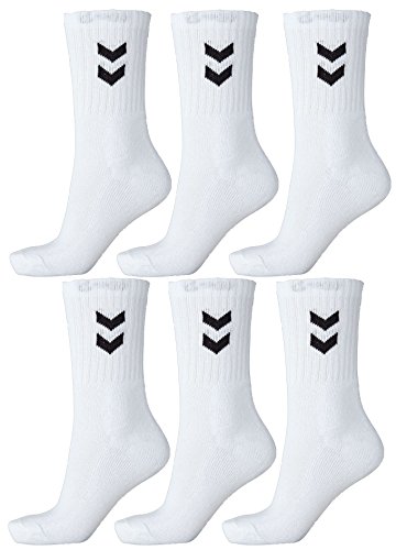 Hummel - Pack de 6 pares de calcetines unisex (color blanco, talla 41-45, talla 12)