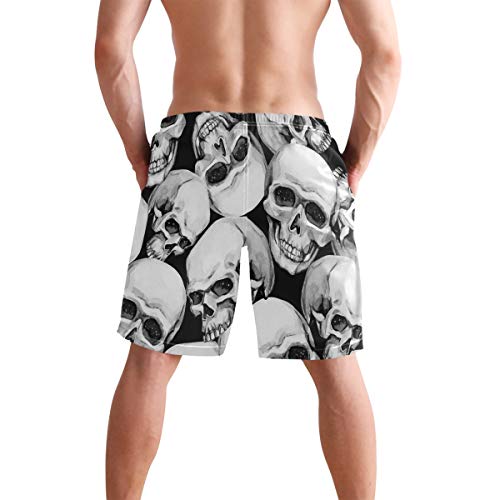 Hunihuni Pantalones cortos de playa para hombre, diseño de calavera, traje de baño con forro de malla con bolsillo Multicolor multicolor L