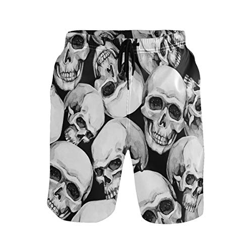 Hunihuni Pantalones cortos de playa para hombre, diseño de calavera, traje de baño con forro de malla con bolsillo Multicolor multicolor L