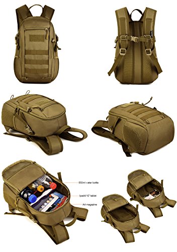 Huntvp 12L Mochila de Asalto Militar Táctical Molle Bolsa Bandolera para Senderismo Caza Camping - Color Marrón
