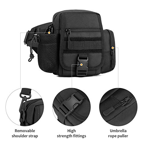 Huntvp 2in1 Táctical Bolso de Cintura Bolsa de Riñonera Mochila de Bandolera Estilo Militar Molle Bolsa de Múltiple Función Impermeable para Aire Libre Correr Senderismo Ciclismo Camping, Negro