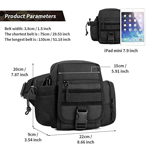 Huntvp 2in1 Táctical Bolso de Cintura Bolsa de Riñonera Mochila de Bandolera Estilo Militar Molle Bolsa de Múltiple Función Impermeable para Aire Libre Correr Senderismo Ciclismo Camping, Negro