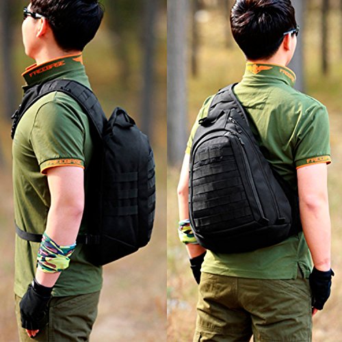 Huntvp Mochila de Bandolera Mochila de Hombro Mochila de Asalto Estilo Táctical Militar Múltiple Función Impermeable para Correr Senderismo Ciclismo Camping Caza, Negro