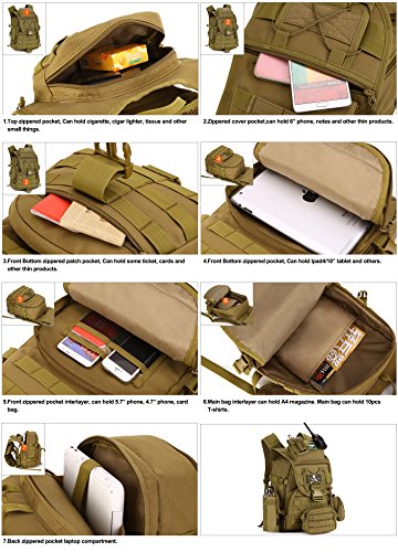 Huntvp Mochila de Marcha Impermeable Estilo Militar Táctical Mochila de Asalto Gran Bolsa de 40L para Las Actividades Aire Libre Senderismo Caza Viajar