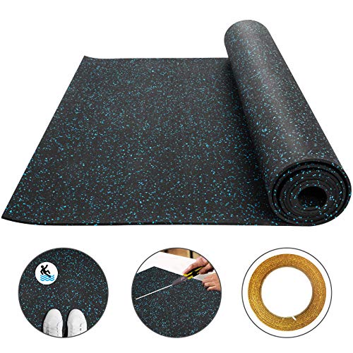 Husuper Suelo para Gimnasio PVC Equipo Alfombrilla de Suelo 9.5mm Pavimento de Caucho Rollo Goma Antideslizante Alfombra Caucho 6.35 mm Suelo de Gimnasio 4 x 10FT Color Azul