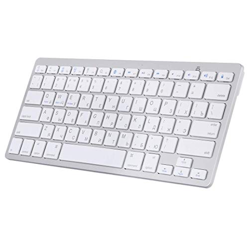 HWJ WB-8022 Ultra-Delgado Teclado inalámbrico Bluetooth for iPad, Samsung, Huawei, Xiaomi, Tablet PC o teléfonos Inteligentes, Llaves de Rusia (Plata) (Color: Plata) xiao1230 (Color : Silver)