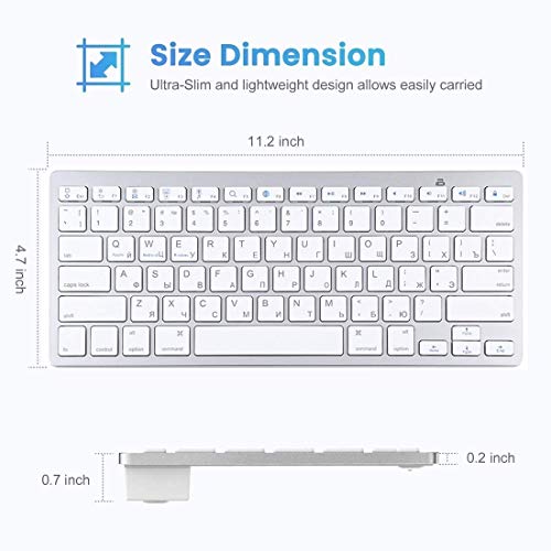 HWJ WB-8022 Ultra-Delgado Teclado inalámbrico Bluetooth for iPad, Samsung, Huawei, Xiaomi, Tablet PC o teléfonos Inteligentes, Llaves de Rusia (Plata) (Color: Plata) xiao1230 (Color : Silver)