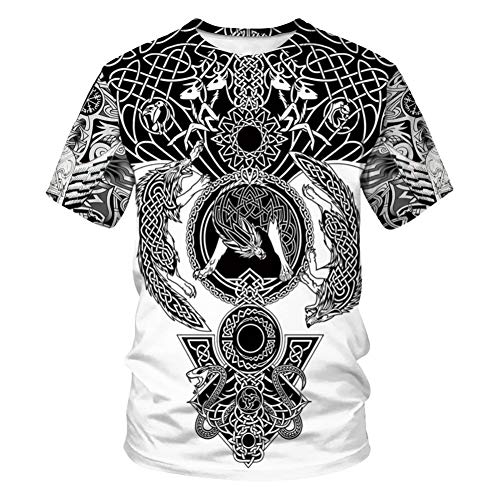 HYTR 3D Camisetas  Ropa Patrón De Tatuaje Vikingo Camiseta 3D Estampada Camiseta De Hombre Camiseta Divertida De Verano Camisetas De Manga Corta con Cuello Redondo XXXL
