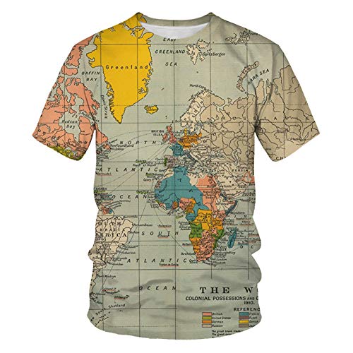 HYTR 3D Camisetas World Map T-Shirt Camisetas Divertidas Summer Fashion Anime T-Shirt 3D T-Shirt Ropa para Hombre Tops Tees Moda M