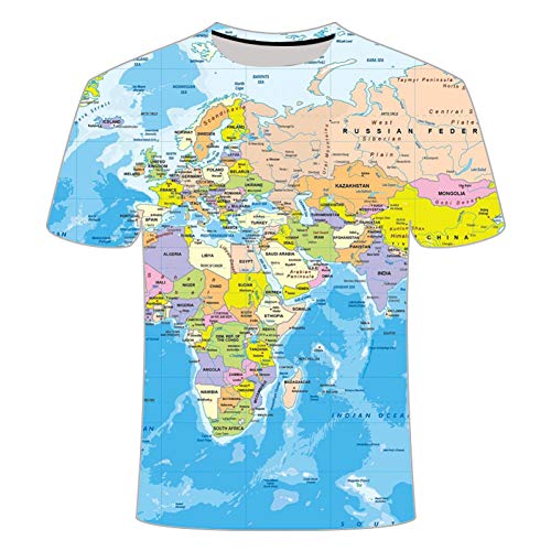 HYTR 3D Camisetas World Map T-Shirt Camisetas Divertidas Summer Fashion Anime T-Shirt 3D T-Shirt Ropa para Hombre Tops Tees XL