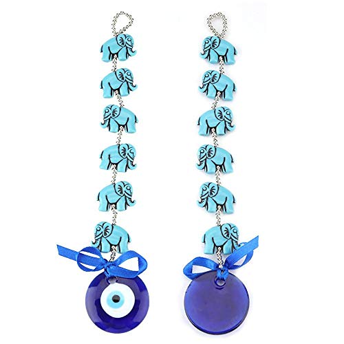 Hztyyier Turco Azul Perlas Mal de Ojo Adorno de Elefante Amuleto Delicado Cristal Azul Colgante casa Suerte protección Colgante de Pared decoración