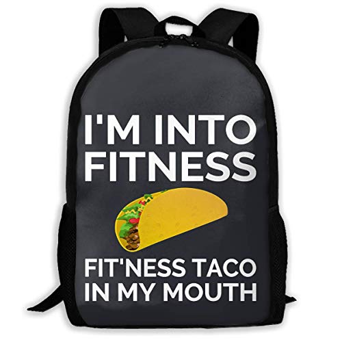 Iâ€m ligero en fitness. Fitâ€ness Taco In My Mouth mochila escolar estampada resistente al agua mochila de viaje para computadora portátil mochila de día, 17 pulgadas