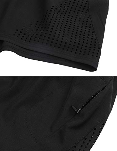 iClosam - Pantalones cortos deportivos para mujer, 2 en 1, transpirables, de secado rápido, de malla, para entrenamiento, S-XL (B-Black, XXL)