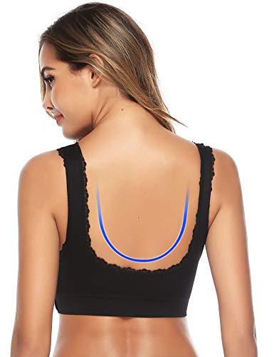 iClosam Sujetador Deportivo Encaje Mujer（1/2/3pack） Bra Push Up con Almohadillas Extraíbles para Yoga/Fitness/Ejercicio/USA de Diaria (Negro, M)