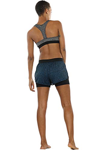 icyzone 2 en 1 Pantalón Corto para Mujer para Correr, Pack de 2 (M, Carboncillo/Azul Real)