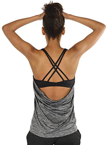 icyzone Camiseta de Fitness Deportiva de Tirantes para Mujer Cruzado-Cruzado 2 en 1 Chaleco Deportivo (S, Charcoal)