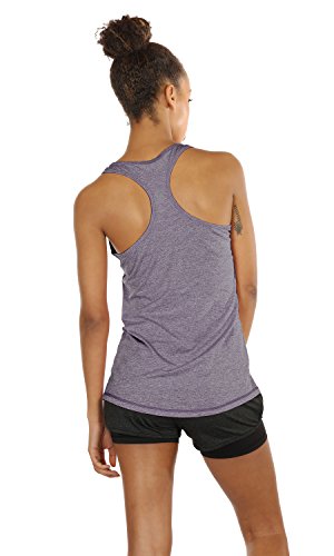 icyzone Camiseta de Fitness Deportiva de Tirantes para Mujer, Pack de 3 (L, Carboncillo/Lavanda/Melocotón)