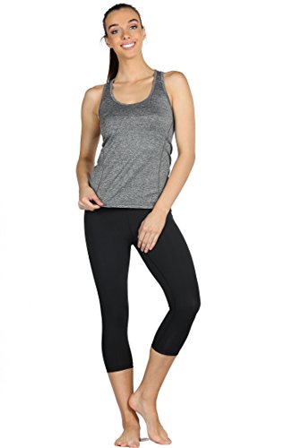 icyzone Camiseta de Fitness Deportiva de Tirantes para Mujer, Pack de 3 (L, Carboncillo/Lavanda/Melocotón)