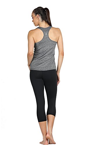 icyzone Camiseta de Fitness Deportiva de Tirantes para Mujer, Pack de 3 (L, Carboncillo/Lavanda/Melocotón)