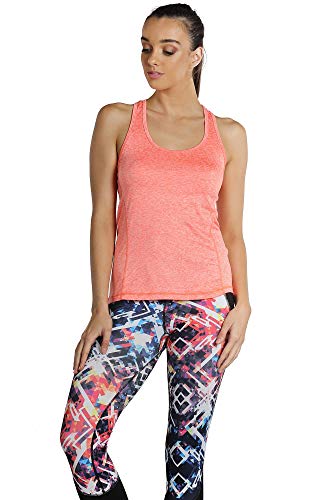 icyzone Camiseta de Fitness Deportiva de Tirantes para Mujer, Pack de 3 (L, Negro/Granito/Naranja)