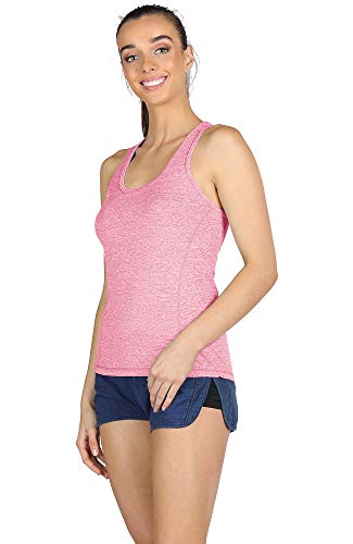 icyzone Camiseta de Fitness Deportiva de Tirantes para Mujer, Pack de 3 (M, Carboncillo/Jam/Rosado)