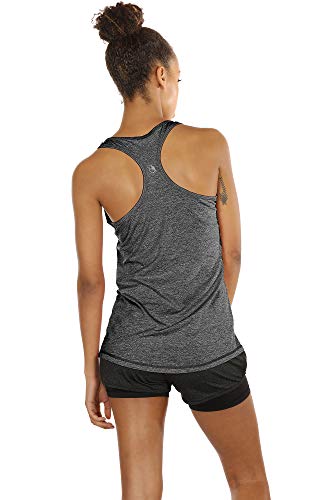 icyzone Camiseta de Fitness Deportiva de Tirantes para Mujer, Pack de 3 (M, Carboncillo/Jam/Rosado)