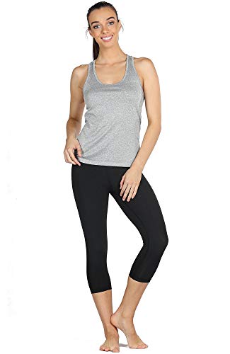 icyzone Camiseta de Fitness Deportiva de Tirantes para Mujer, Pack de 3 (XXL, Negro/Granito/Naranja)