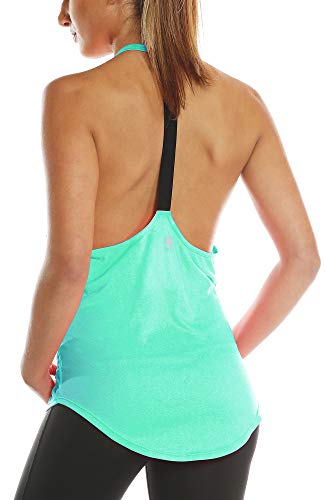 icyzone Camiseta Deportiva sin Mangas Diseño de T-Back para Mujer (M, Verde Hielo)