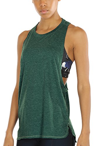 icyzone Sueltas y Ocio Camiseta sin Mangas Camiseta de Fitness Deportiva de Tirantes para Mujer (S, Ejercito Verde)