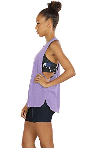 icyzone Sueltas y Ocio Camiseta sin Mangas Camiseta de Fitness Deportiva de Tirantes para Mujer(Paquete de 3) (M, Negro/Gris/Lavanda)