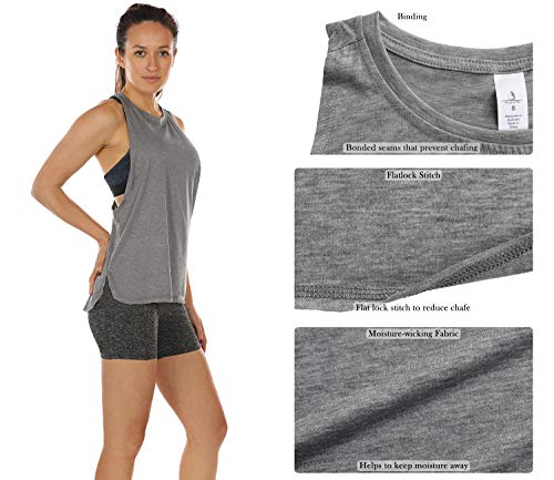 icyzone Sueltas y Ocio Camiseta sin Mangas Camiseta de Fitness Deportiva de Tirantes para Mujer(Paquete de 3) (M, Negro/Gris/Lavanda)